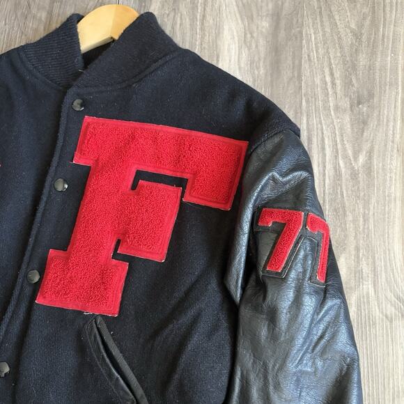 Vintage Fort Dodge Swimmers Chain Stitched Jacket Size M/L 1970s Leather Wool - Picture 5 of 10